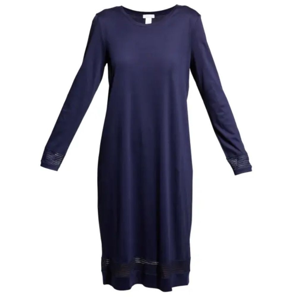 Hanro Ira Long Sleeve Gown In Navy Size Xs
